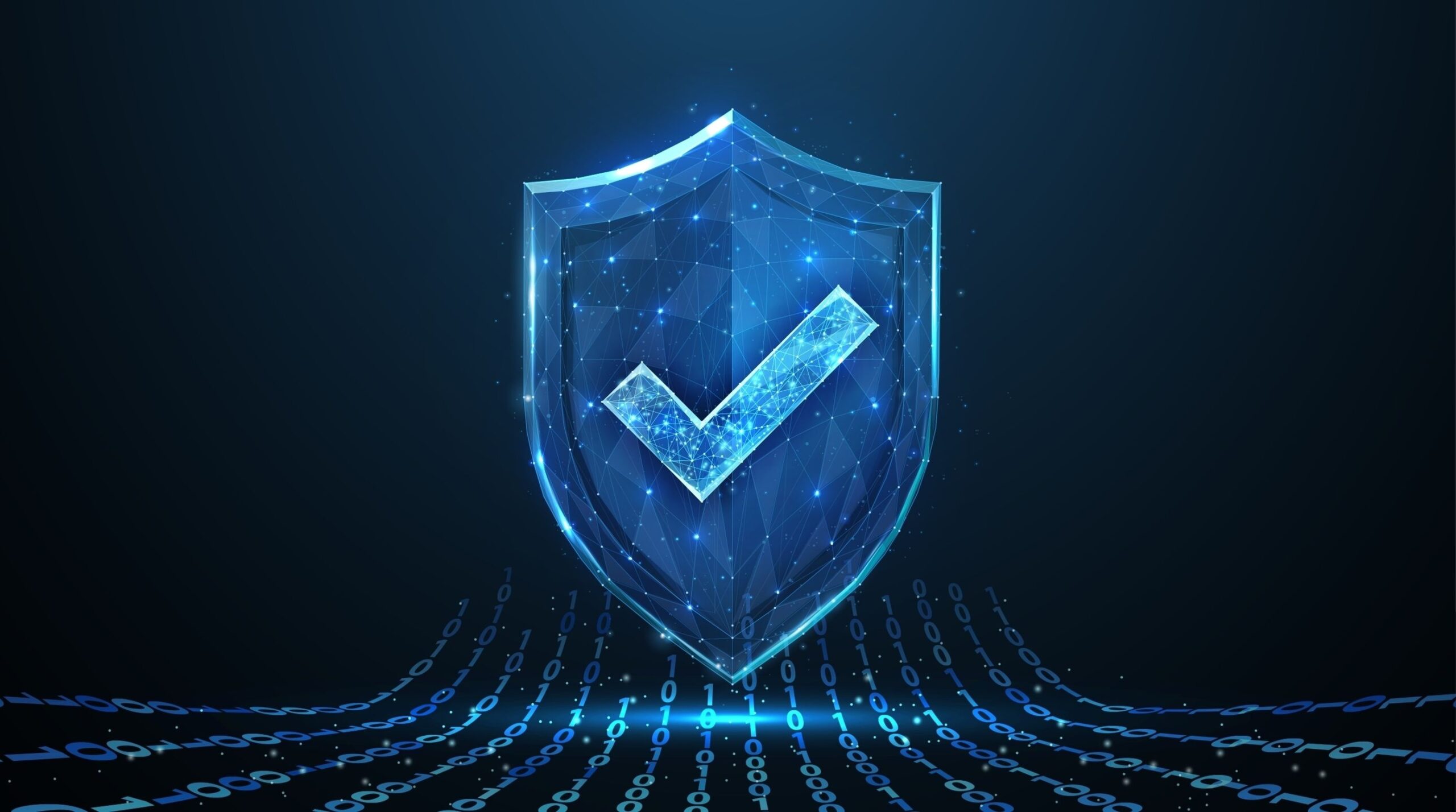 Graphic of blue security shield with a checkmark.