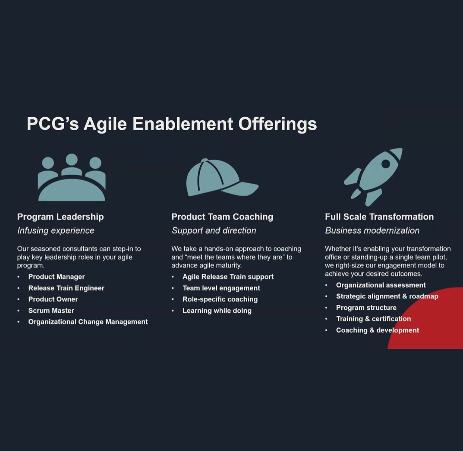 Agile enablement offerings from PCG.