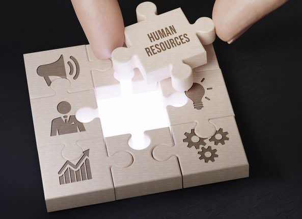 A Puzzle piece labeled “Human Resources” fits into the middle of a puzzle with business icons.